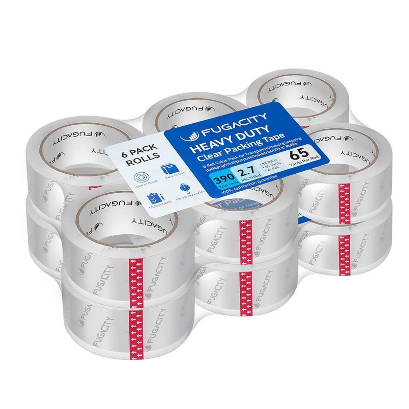 FugaCity Clear Packing Tape Refills (12 Rolls),Heavy Duty Packaging Tape for Moving Sealing, Moving Supplies Shipping Tape,2.7 Mil Thick, 2 in Wide,65 Yards Per Roll,Total 780 Yards - Image 1